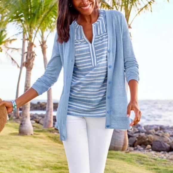Talbots Linen Buoyant Stripe Shell Top Blouse - Picture 1 of 10